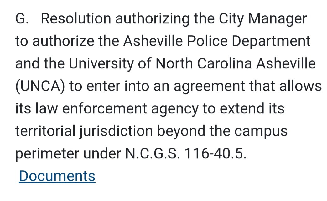 Buried in Asheville city council's consent agenda - a list of items usually passed with a single vote - is a measure allowing UNCA police to operate outside of campus. This comes after UNCA cops threatened anti-genocide protesters. 🧵 #avlnews #avlgov