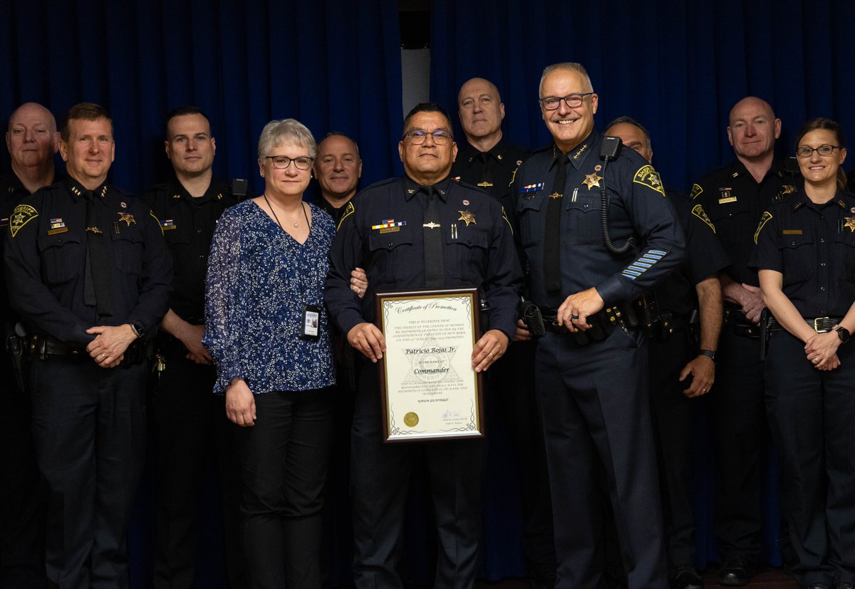 Congratulations Commander Pat Rojas on your promotion. The Commander of the MCSO Staff Services Bureau oversees multiple units, including Training, Backgrounds, Recruitment, Accreditation, Records, Fleet, Property Office, and Quartermaster. Best wishes in your new role!