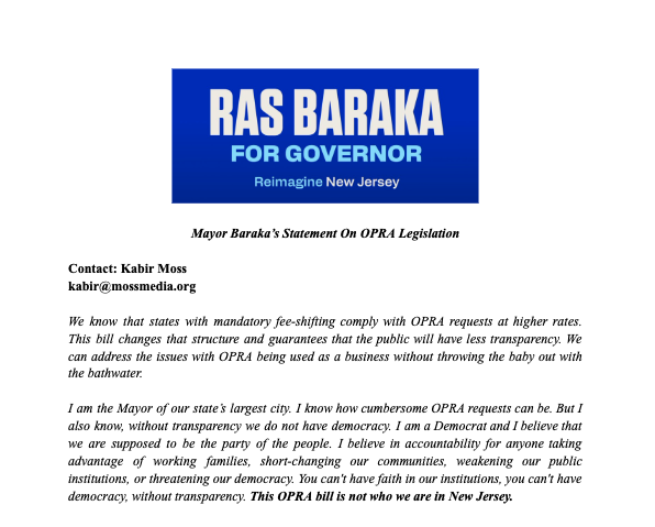 rasjbaraka's tweet photo. Today’s OPRA bill is not who we are in New Jersey. My statement on the bill: https://t.co/biK3K2rO2x