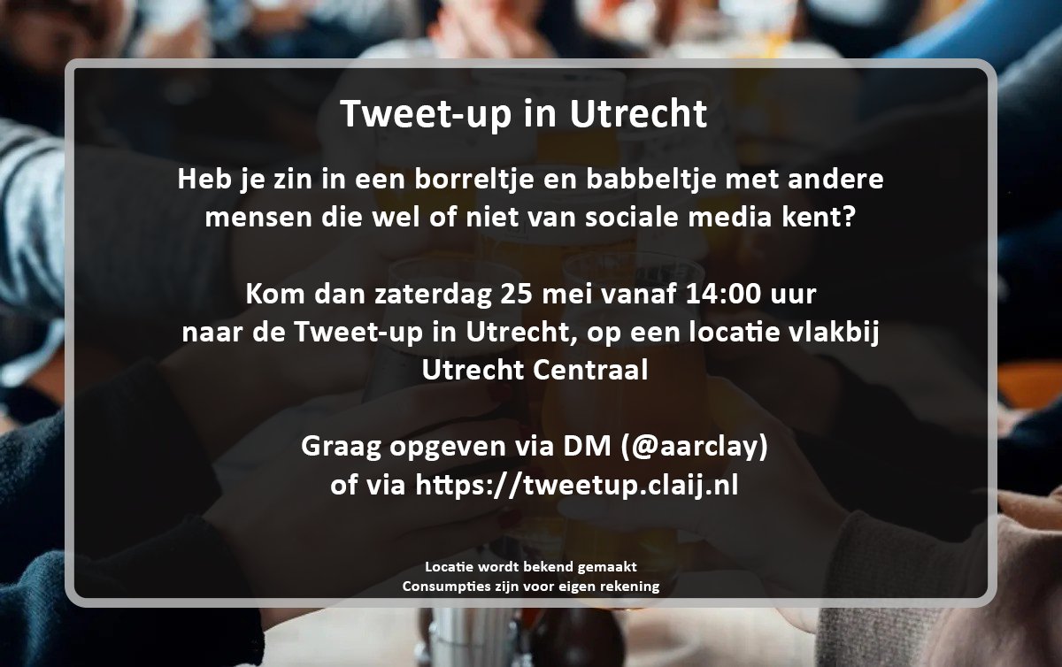 Wie heeft er zin in een gezellige tweet-up met een borreltje en een babbeltje met elkaar? 🍻 Delen: GRAAG!