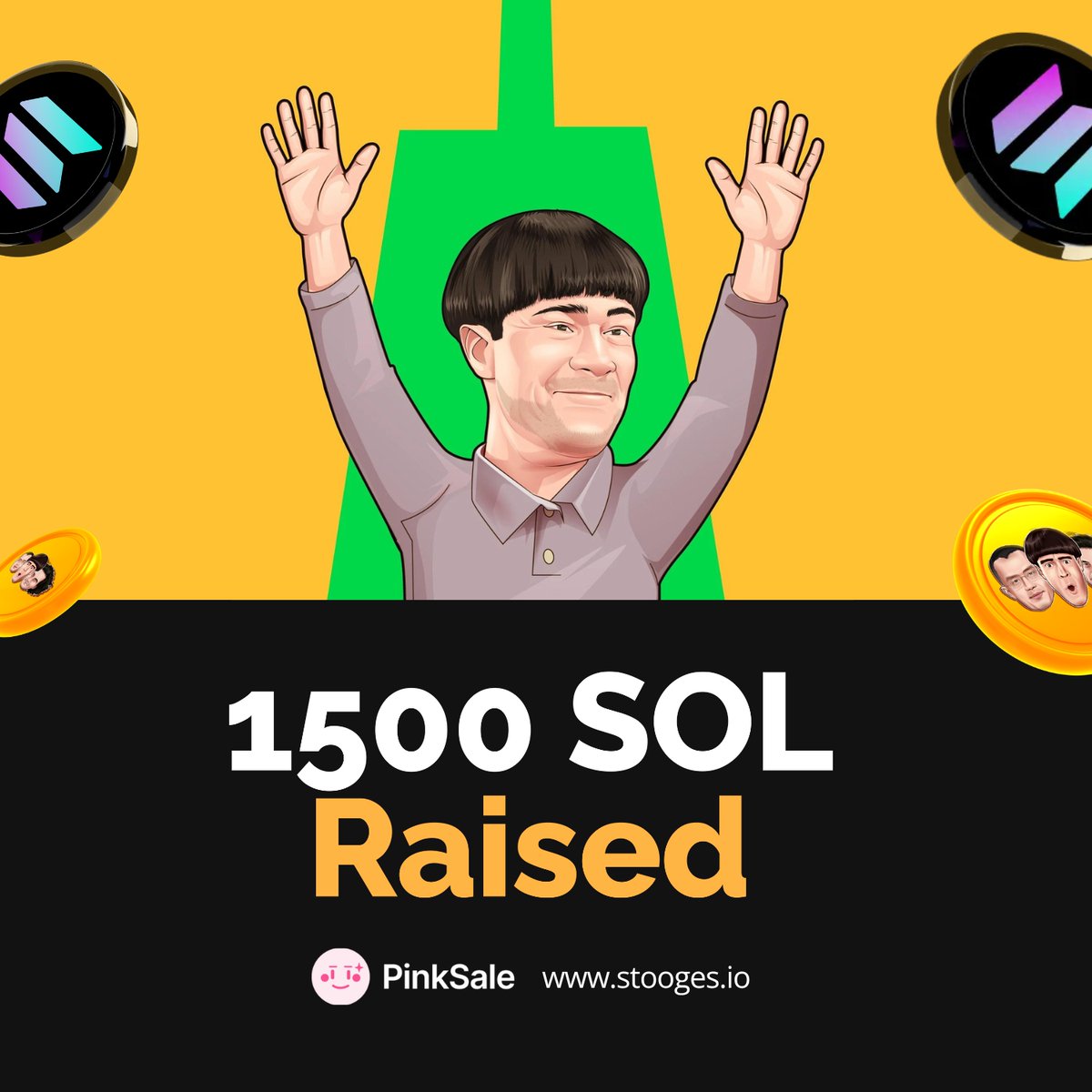 StoogesOfficial's tweet photo. 1500 SOL raised in 3 days! ✅

There's still time to join the Stooges team.
Buy now and don't miss $STOG

https://t.co/Hdu8jW4SAp https://t.co/ndYqjkGwug