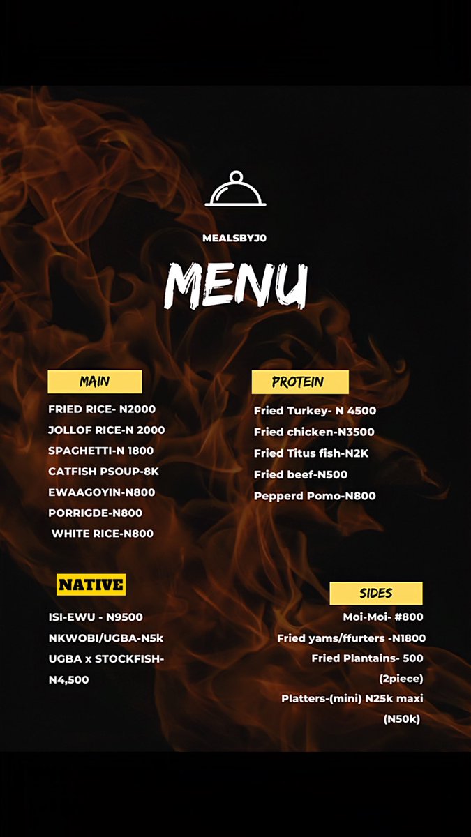 Here’s the new menu. Feel free to place an order on @chowdeck or kindly send us a DM. 🙏😘