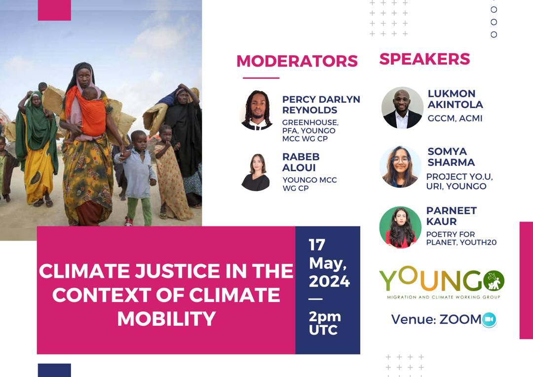 YOUNGOMIGRATION's tweet photo. Join us for an insightful discussion on Climate Justice and Climate Mobility! 🚀 Don't miss out on our virtual capacity building session. Register now for the event on May 17th at 2pm UTC. Let's explore solutions together:
https://t.co/3GgdrPC1DP

@GCCMobility
@akintola_lukmon https://t.co/pk6QzzR05T