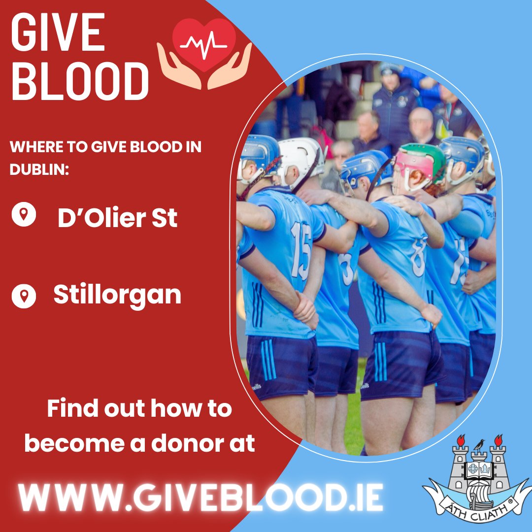 Dublin GAA encourages members to give blood to help save lives 🩸❤️ Take the @giveblood_ie eligibility quiz here ➡️ giveblood.ie/become-a-donor… And find out where you can donate here ➡️ giveblood.ie/find-a-clinic/