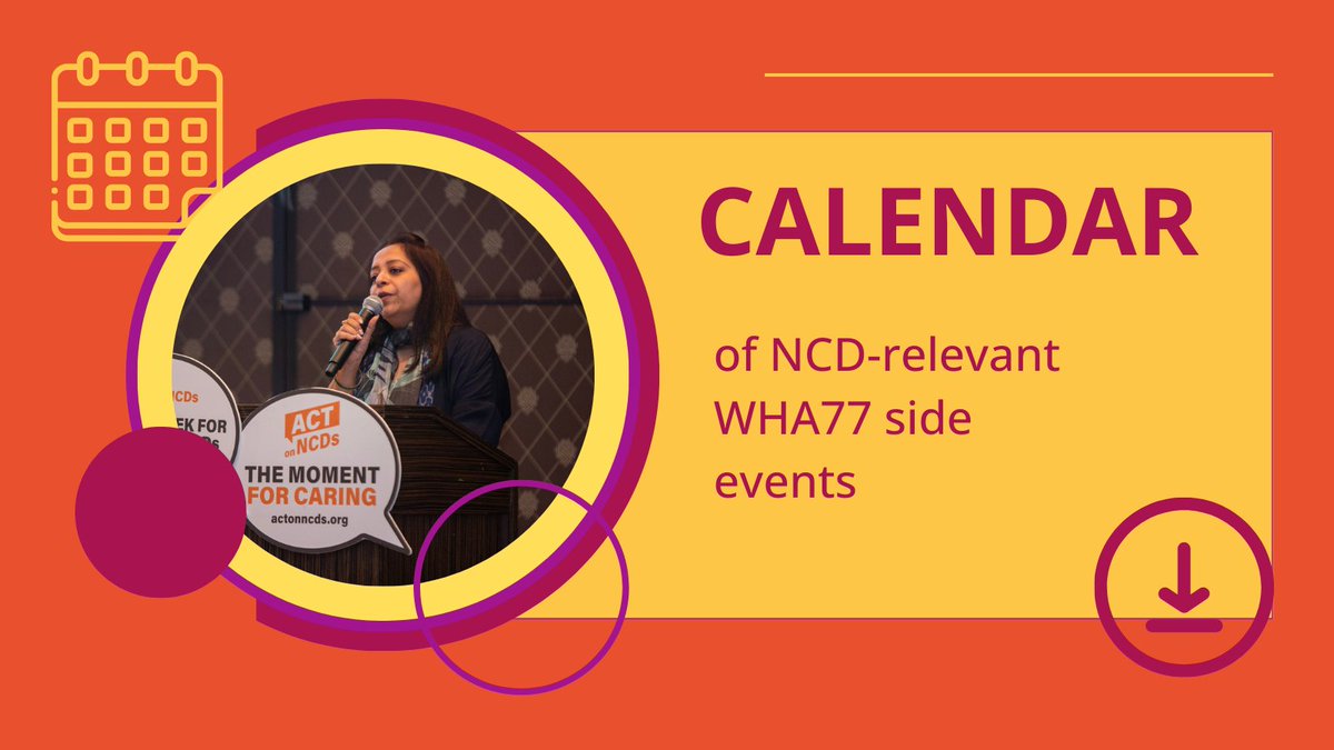 🌟#WHA77 is around the corner! Have you planned your schedule? 📅 We have published this week's update of the NCD relevant WHA77 side events! Check it out on our WHA77 page and register now 👉ncdalliance.org/news-events/ev…
