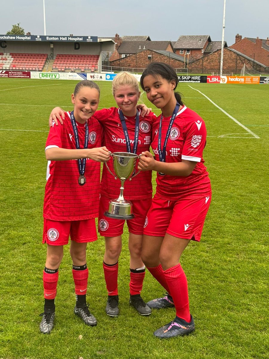 What a weekend of sport it’s been! ⚽️ 
Well done to Eve, Damika and Tia on winning the Lancashire Cup with their Accrington Stanley Team.
We are so proud. Congratulations 🎉🏆
@ASFCacademy