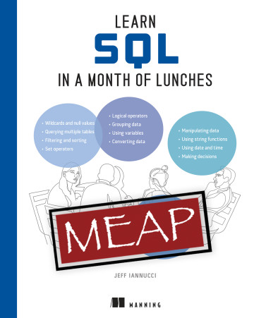 📣Deal of the Day📣 SAVE 45% on Learn SQL in a Month of Lunches & selected titles: mng.bz/WrEx @DesertDBA #sqlserver Use #SQL to get the data you need in no time! This practical book gives you instantly useful techniques starting from 1st short chapter.