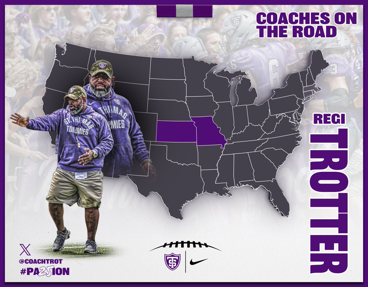 Coach Trotter is on the Trail 🛣️‼️ 📍 Kansas 📍 Missouri #Pa25ion ⚔️ @UofStThomasMN 🟣⚪️⚫️