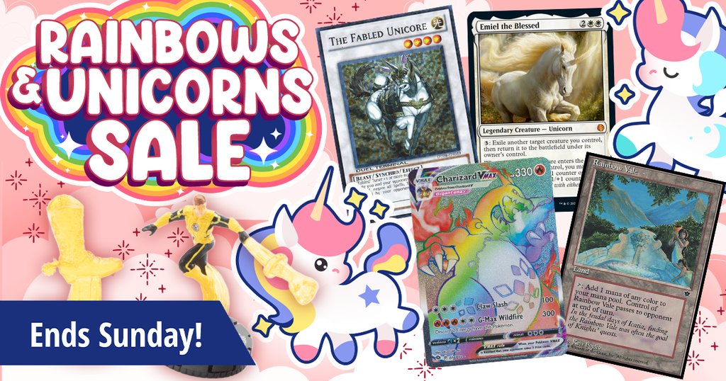 ITS A SALE, CHARLIE! 🦄 A MAGICAL SALE! 🌈 Something magical awaits during our Rainbows & Unicorns Sale! find discounts on the most colorful of horned equine for your favorite games! Find something mystical below! ⬇️ coolstuffinc.com/page/2663
