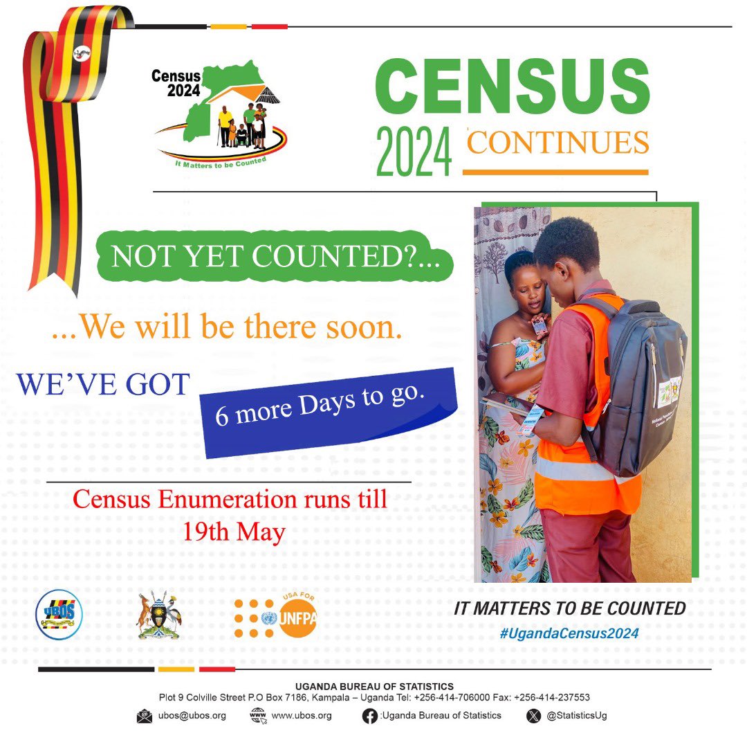 Who else hasn’t been counted yet? Worry not, we still have 6 days to go, they will be at your door soon✅ #UgandaCensus2024