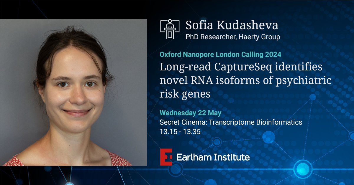 Earlham Institute (@earlhaminst) on Twitter photo Next week at #nanoporeconf PhD Researcher Sofia Kudasheva will be discussing her work using a combined #sequencing approach to identify novel #isoforms in the study of neurodevelopmental disorders.
okt.to/k3mqY2
<a href="/nanopore/">Oxford Nanopore</a> <a href="/kudasonya1/">Sofia Kudasheva</a> <a href="/WHaerty/">Wilfried Haerty</a> Next week at #nanoporeconf PhD Researcher Sofia Kudasheva will be discussing her work using a combined #sequencing approach to identify novel #isoforms in the study of neurodevelopmental disorders.
okt.to/k3mqY2
<a href="/nanopore/">Oxford Nanopore</a> <a href="/kudasonya1/">Sofia Kudasheva</a> <a href="/WHaerty/">Wilfried Haerty</a>