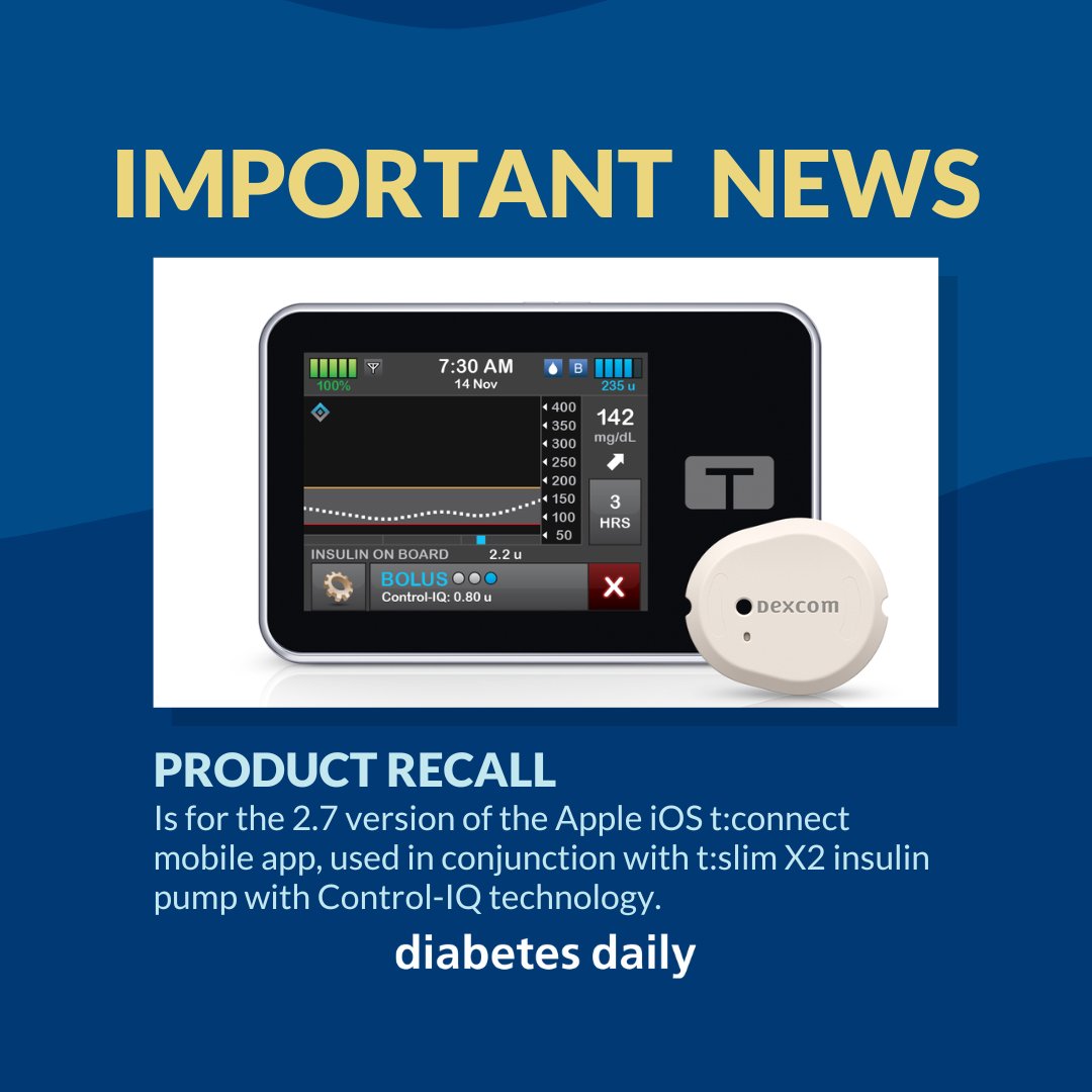 If you're using t:slim X2 and the mobile app, make sure to read the FDA recall alert and what to do! bit.ly/3UWWYiL. #FDA #tandem #tslim #tsliminthewild #diabetes #t1d #t2d #pumprecall @TandemDiabetes