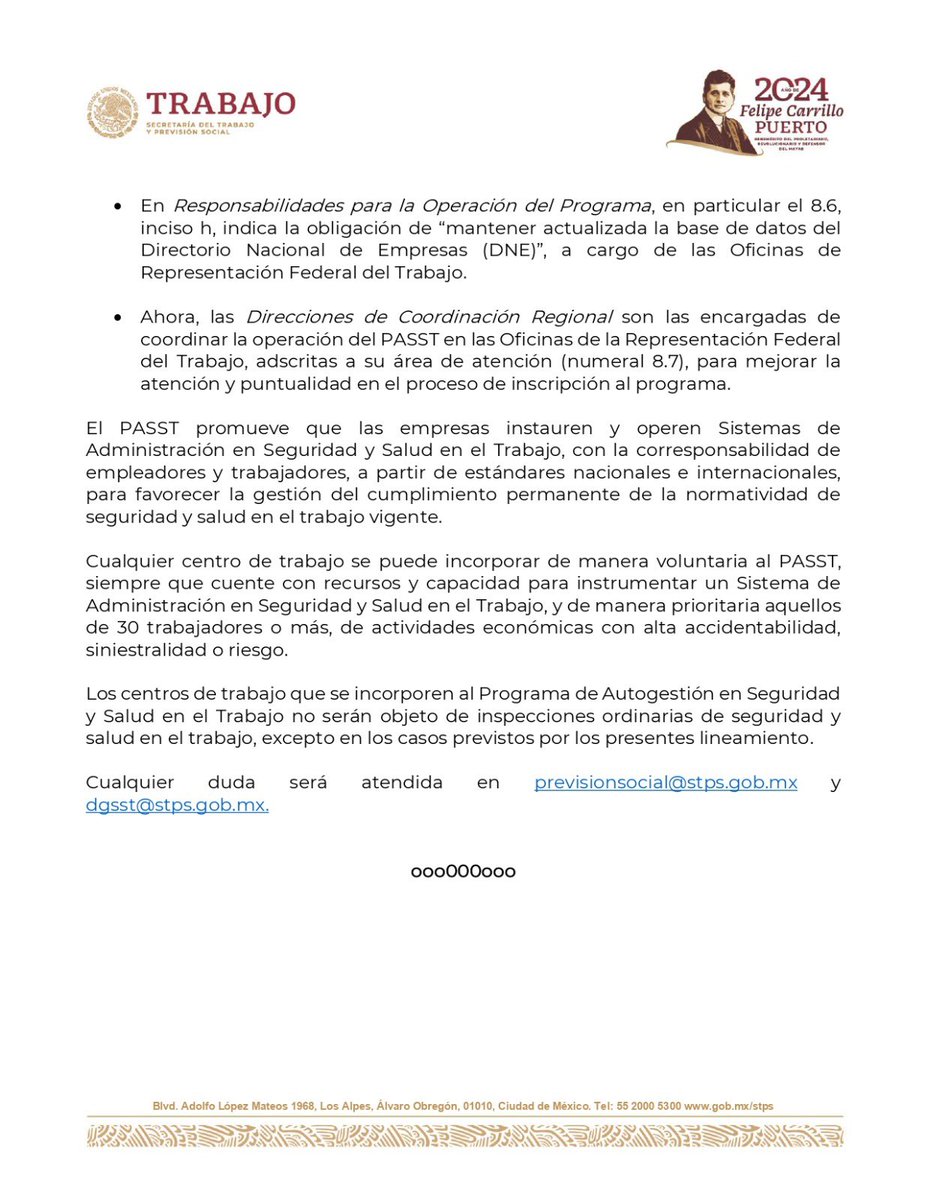 STPS_mx's tweet photo. Entra en vigor la actualización de los Lineamientos Generales de Operación del Programa de Autogestión en Seguridad y Salud en el Trabajo. https://t.co/mvQ93i56n9