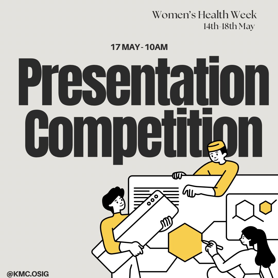 KMC_OSIG's tweet photo. Mark your calendars! 🗓️ 

Women's Health Week Presentation Competition kicks off Friday, 17th of May at 10 AM at Khyber Medical College. Get ready to showcase your creativity and support women's well-being. Don't miss out! 🧕🏥🦀

🔗registration link: https://t.co/ZYjta32kZW https://t.co/G2YNaujaJ8