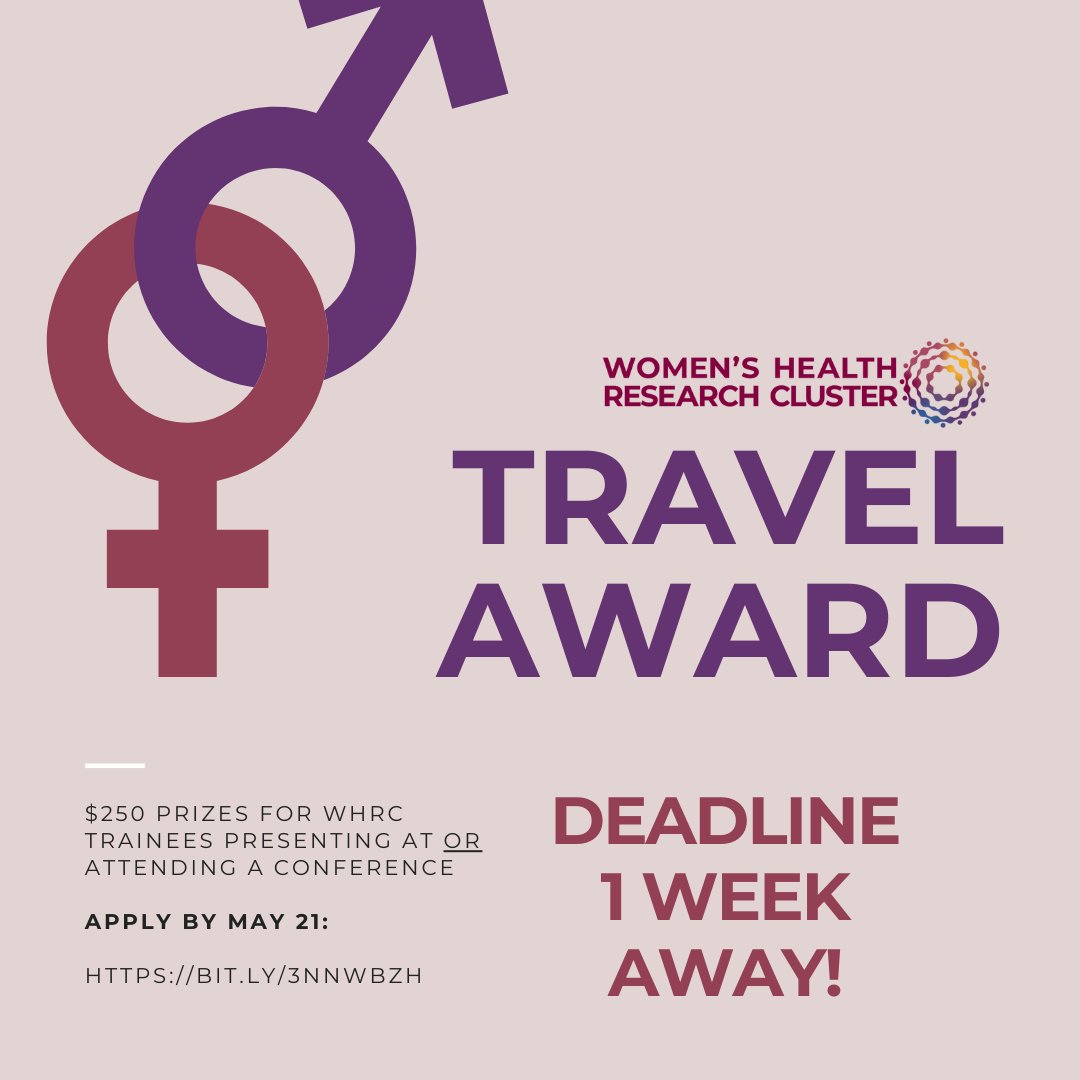 Calling all WHRC trainees! 📢 Are you attending a sex/gender differences or women’s health conference OR presenting sex/gender differences or women’s health research at any conference? Apply for our #TravelAward! 🤩

Deadline is NEXT WEEK ➡️ bit.ly/3NNwbzH