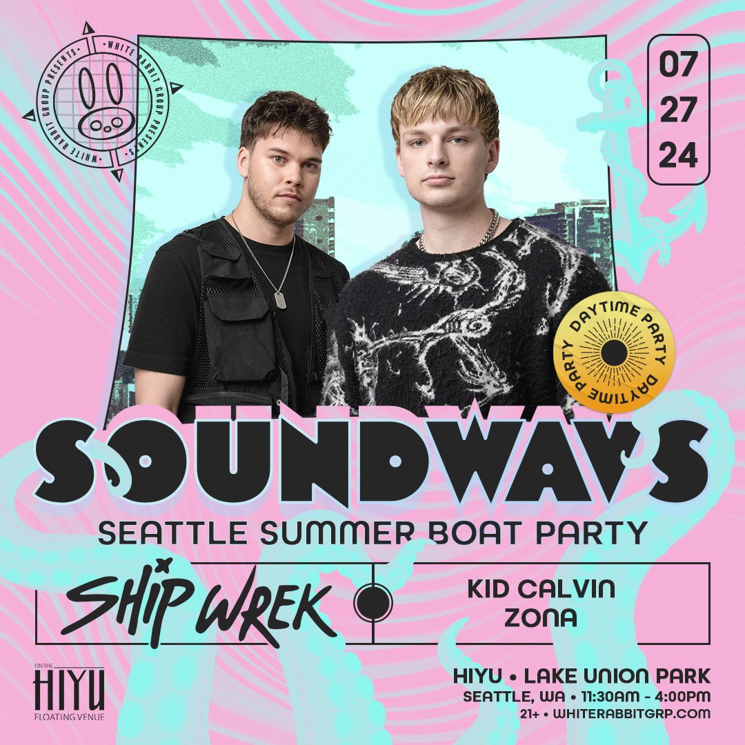 WhiteRabbitGrp's tweet photo. 🔊🌊@ShipWrekDJ is now ON SALE, and we’re ready to get back @onthehiyu with them for a daytime party special on 7/27!

🎟️🐰 🎟️🐰 Tickets are limited and will go FAST, lock yours in while you can! 
https://t.co/LaQ918bHrQ https://t.co/xVJxyklCxV