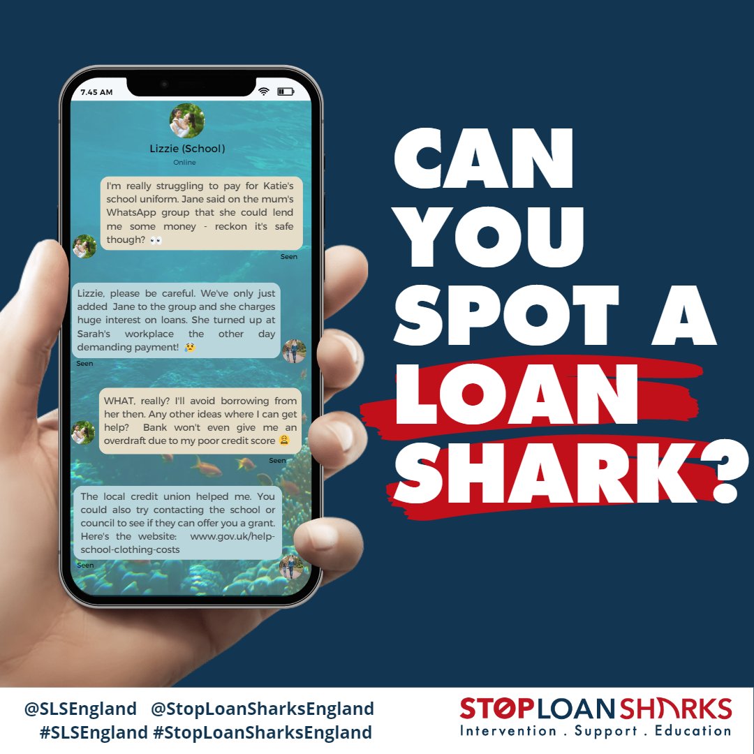 Feeling anxious or worried because you owe money to a loan shark? Help is only a phone call away. Call @SLSEngland on their 24- hour confidential hotline 0300 555 2222 or visit stoploansharks.co.uk to find their live chat feature #StopLoanSharksEngland #LetsTalkLoanSharks