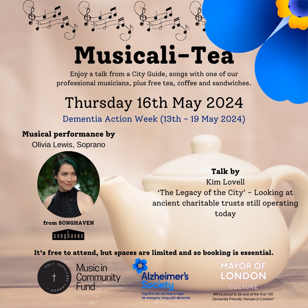 This week is Dementia Action Week, and we'll be celebrating the campaign at Musical-Tea this Thursday at 12 pm. They'll be a musical performance by Olivia Lewis (soprano) from @songhaven_uk, and a talk by Kim Lovell. Spaces are limited. To book, visit hsl.church.