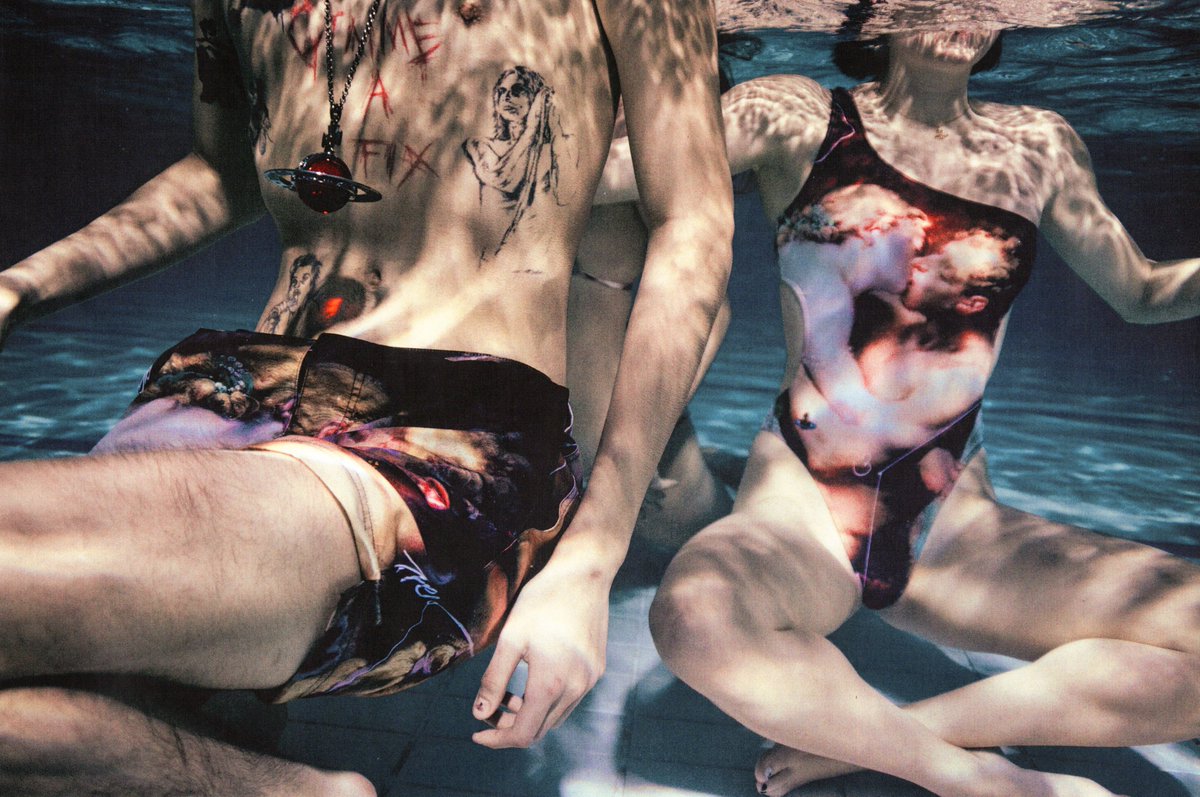 This season's swimwear follows the romantic lyricism of Boucher's artwork, printed with his 'Hercules and Omphale' painting. bit.ly/VW_Swimwear 'Hercules and Omphale' by François Boucher (1703-70) Pushkin Museum / Bridgeman Images. #VWSS24 #VivienneWestwood