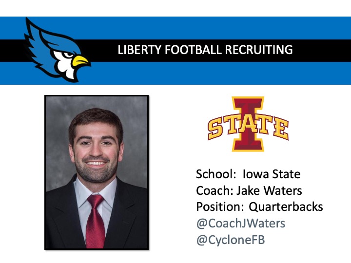 Thanks to Iowa State Football @CycloneFB Quarterbacks Coach Jake Waters @CoachJWaters for visiting Liberty High School today!