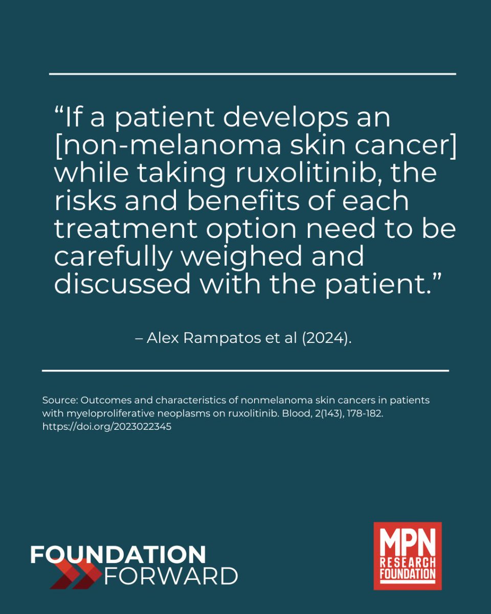 MPN_RF's tweet photo. Research shows a heightened risk of NMSC in MPN patients, especially those on ruxolitinib. Regular skin checks are essential. Your donations this May support vital MPN research & are matched! #MPNAwareness #SkinCancerAwareness https://t.co/hvubpi1x9P https://t.co/aoG8K08JVa