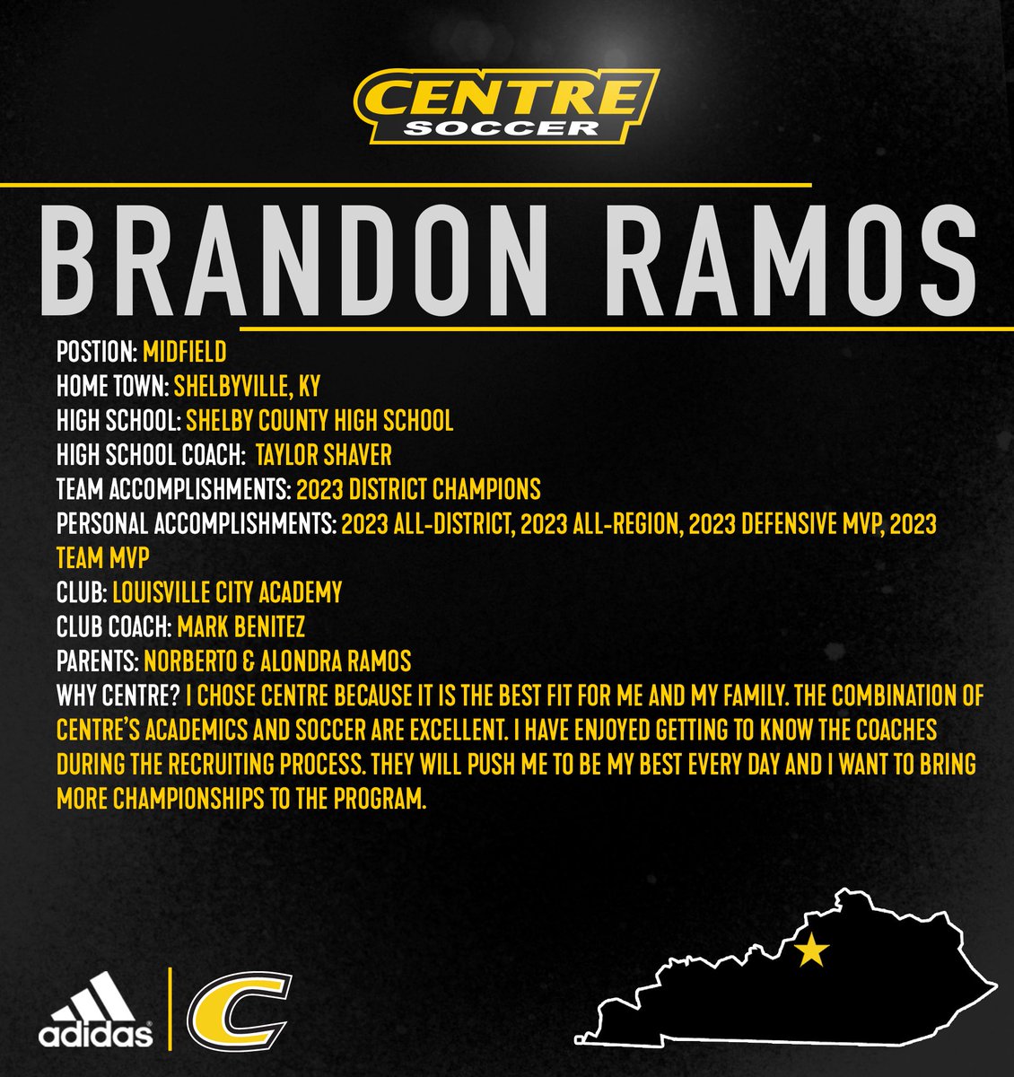 Please join us in Welcoming Brandon Ramos to our #CentreSoccer Family! @LouCityAcademy