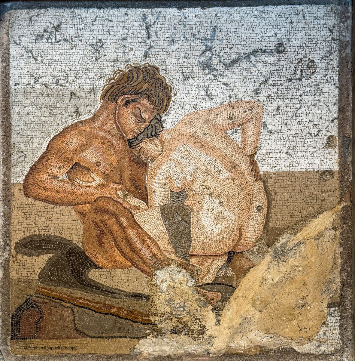 ‘Is that it??’ A #MosaicMonday moment, captured for all time. But satyrs know no shame. 

Satyr and maenad, House of the Faun, #Pompeii, ca. 2nd c. BCE. 

#MANN (Museo Archeological Nazionale, Napoli, inv. 27707)