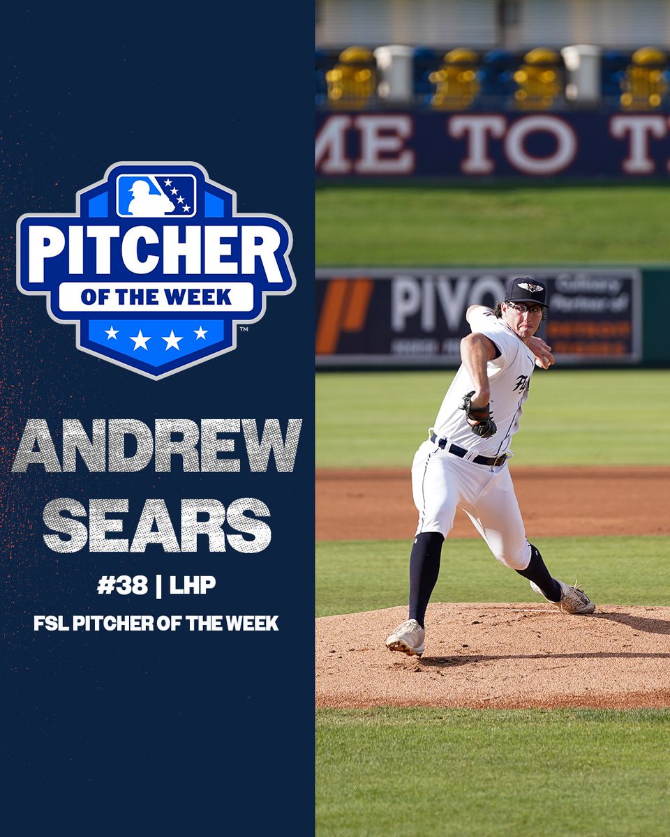 LkdFlyingTigers's tweet photo. Andrew Sears is your Florida State League Pitcher of the Week! 

On May 11 he pitched 5.0 IP, 1 H, 0 R, 1 BB, 9 K 

He retired 13 of the last 14 batters he faced including striking out the final 4 and did not allow a runner past first base! https://t.co/KDKZXO2Fja