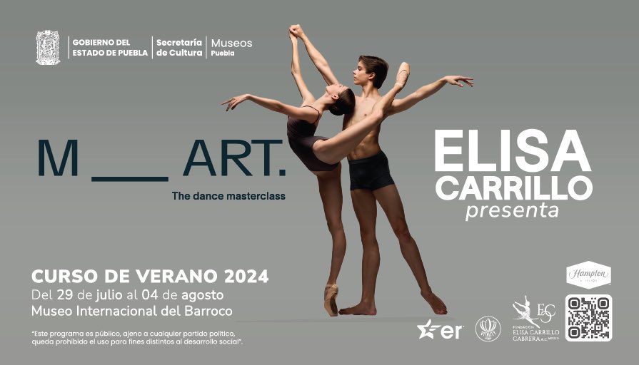 El @museobarroco será sede de “M_ART. The dance masterclass”, un curso de verano de ballet impartido por @ElisaCarrilloC y la experiencia de un profesorado internacional de renombre. Más información en: m-art.dance y @PueblaMuseos.