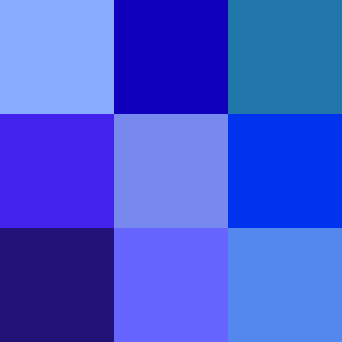 NUMEROLOGY COLORS -
COLOR CODES AND GEMATRIA
(PART 17 - BLUES) 🟦

Blue = 4 - # 0000FF

MediumBlue = 6 - # 0000CD

DarkBlue = 11 - # 00008B

Navy = 8 - # 000080

MidnightBlue = 7 - # 191970

DodgerBlue = 3 - # 1E90FF

CornflowerBlue = 7 - # 6495ED

LightBlue = 6 - # ADD8E6