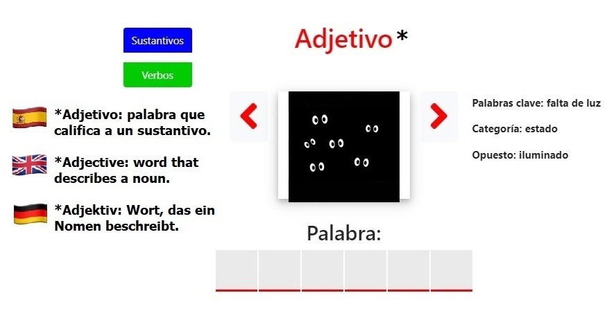 🇬🇧*Hidden word / Six-letter adjective - Keywords: lack of light - Opposite: illuminated / The answer: bit.ly/3AV70Hu Here many other words to practice: bit.ly/3O3cmo9 Have fun! 
#spanish #spanishvocabulary #hiddenword #GuessTheWord #guessthewordgame