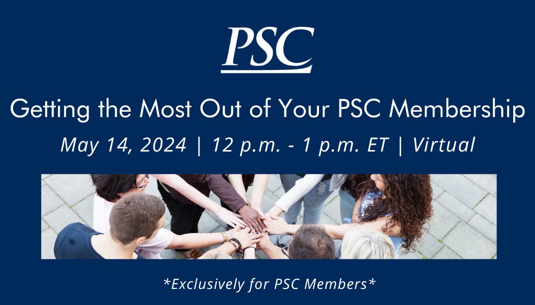 [Tomorrow] If you’re new to PSC or it’s been a while since you’ve been able to engage, our Membership Orientation is an excellent way to learn about opportunities available with your membership and map out an engagement plan for your team. bit.ly/3UGvvQV