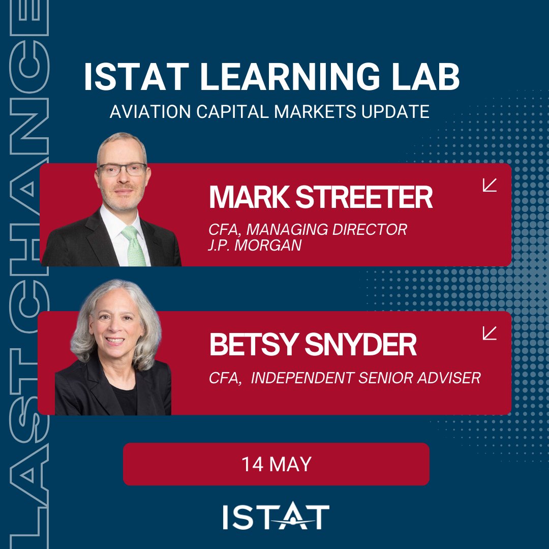 ⏳ Last call! Dive into the latest North American airline and global aircraft leasing trends as shared by Mark Streeter and Betsy Snyder. Get insights on operating performance, capital markets activities and recent and potential rating actions. #ISTATOnline #ISTATEvents