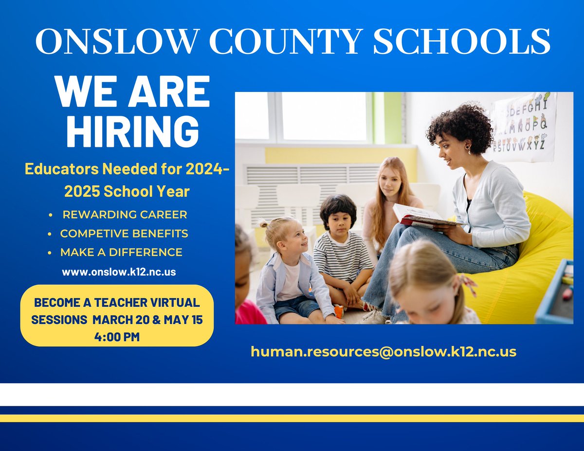 We are hiring teachers! Learn more about how to become at teacher for OCS in a virtual session on Wednesday, May 15. Join the virtual session at 4 p.m. at bit.ly/TeachOCSMay2024