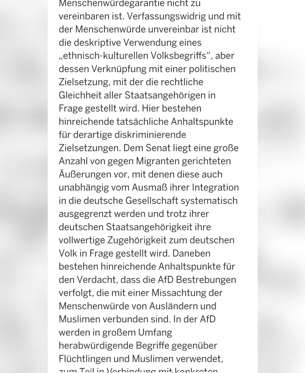 #Chrupalla sagt, das OVG habe bestätigt, dass der ethnisch-kulturelle Begriff nicht verfassungsfeindlich sei.
Was Chrupalla nicht sagt:
#AfD