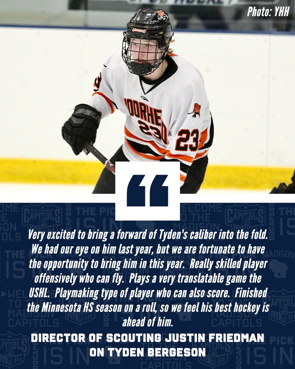 Here's what Justin Friedman had to say about Madison's second fourth round selection of Phase II, Tyden Bergeson. Photo: Youth Hockey Hub #GoCapsGo