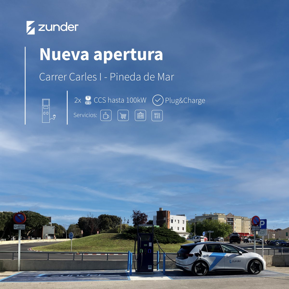 zunder_es's tweet photo. 💥#NuevaApertura | ¡Desde hoy se encuentra operativa la nueva Estación de Carga de @zunder_es en Pineda de Mar, Barcelona!

📍Carrer Carles I
⚡ 2 x CCS con hasta 100 kW de potencia
✅ Plug&Charge disponible

🚾 Aseos
🍽 Restaurantes 
🛍Tienda
☕ Cafetería
♿ Accesible para personas con Movilidad Reducida

https://t.co/L9Ze7GUmuV