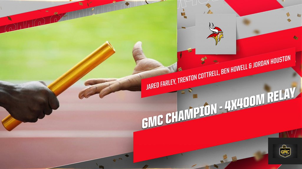 Congratulations to the boys 4x400M relay team on their performance at the GMC Track & Field Championships. The team made up of Jared Farley, Trenton Cottrell, Ben Howell & Jordan Houston finished with a time of 3:21.66 !! They are now GMC Champions! #AAGV #GoVikes