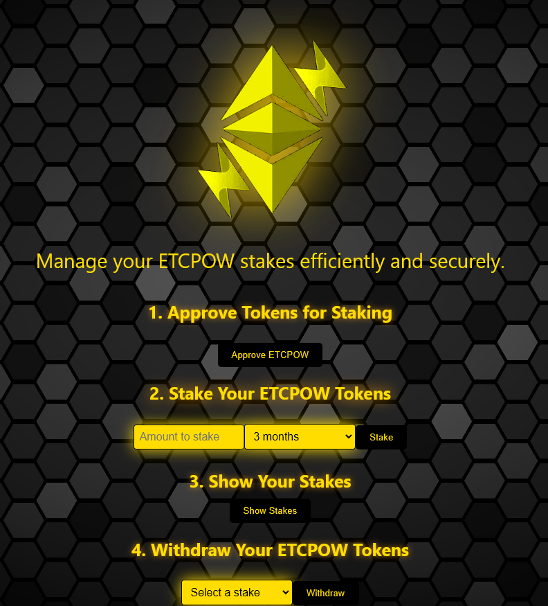 🌟 Staking Now Live on $ETCPOW! 🌟

Unlock potential with exclusive lock rates! 🚀

🔹 Non-Members: Up to 30% rewards
🔹 DAO Members: Up to 35% rewards

Stake in 3 Simple Steps:
1. Approve #ETCPOW
2. Set your amount &amp; duration
3. Click stake

Start now: stake.etcmc.org