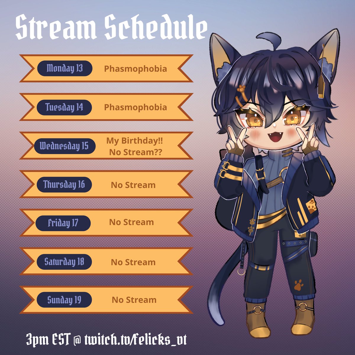Felicks_vt's tweet photo. This week's schedule!!
Socials ⚠️
🐾Twitch: https://t.co/xvSYonG88u
🐾Youtube : https://t.co/p7lW6klhrJ
🐾Tiktok: https://t.co/JITT7V1w4h
🐾Fiverr: https://t.co/YzVwk9Urh3
🐾Carrd: https://t.co/EgR6gq5P7V https://t.co/766doFgP4B