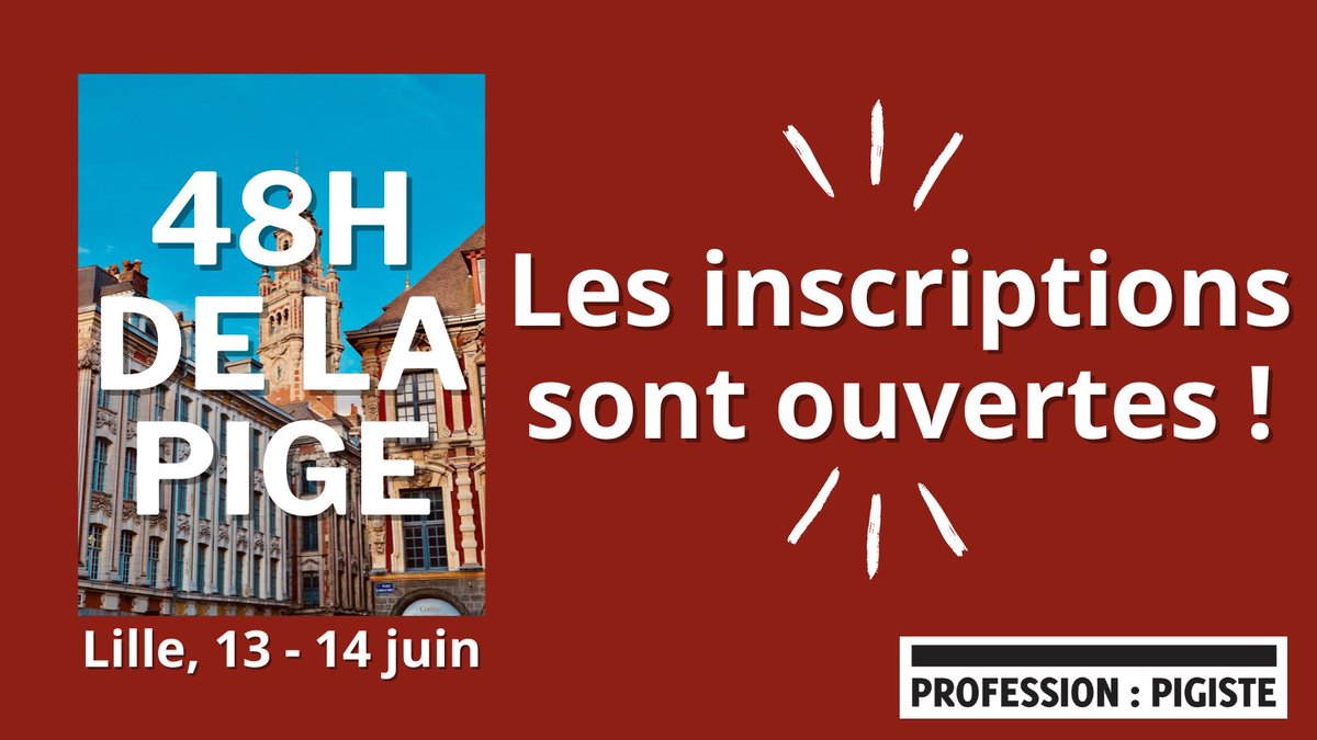🗣️🗣️🗣️ Les inscriptions pour l'édition 2024 des 48h de la Pige sont ouvertes ! Pensez à vous connecter à votre espace membre (ou à adhérer à notre association) pour accéder à la billetterie.

pigiste.org/inscriptions-2… 
pigiste.org/inscriptions-2…
pigiste.org/inscriptions-2…