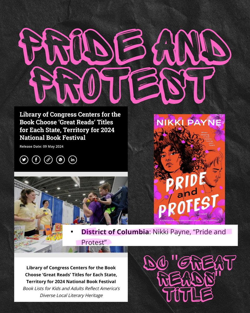 🎉 This is a big win for romance y'all🥰Pride and Protest, just got selected as a Great Reads title by the District of Columbia for the Library of Congress National Book Festival! 📚✨ 
This book is my heart, and it keeps proving it’s the little engine that could.🫶🏾🫶🏾 @dcpl #dc