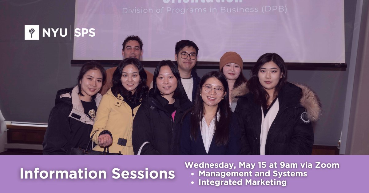 Does graduation season have you thinking about your future and next steps? Join us 5/15 for information sessions on 2 of our Master's programs: ➡️ MS in Integrated Marketing apply.sps.nyu.edu/register/?id=3… ➡️ MS in Management & Systems apply.sps.nyu.edu/register/?id=c… #WeAreSPS