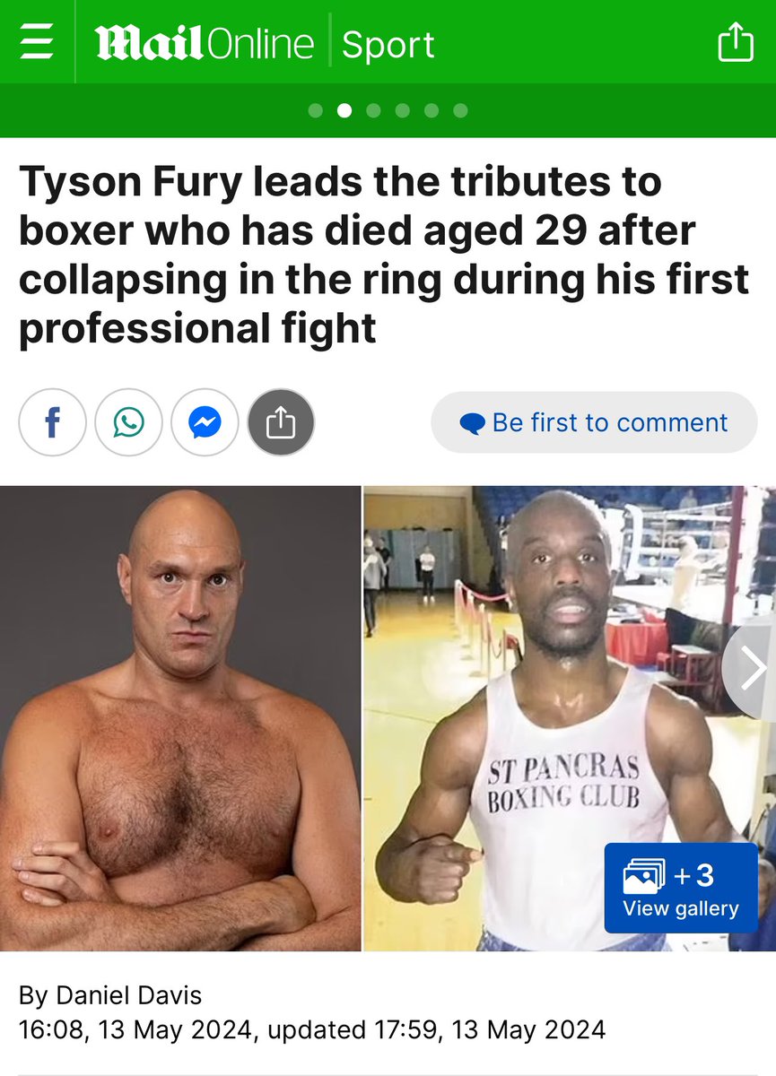 Boxer dies aged 29 after collapsing in the ring, Lawal was treated by ringside doctors and paramedics inside the ring. CPR was administered and a defibrillator was used.  dailymail.co.uk/sport/boxing/a…