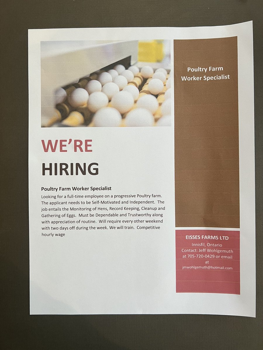 My cousins farm is looking for full time employees.  Location is in Innisfil Ontario.   “Retweets” appreciated