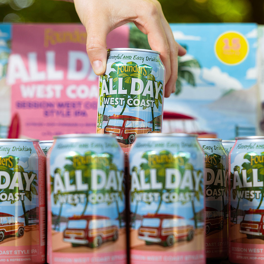 All Day West Coast is surfing back to shelves near you this June! With a bold hop aroma and moderate bitterness, this beer positively beams with piney citrus notes. Coming in at 4.7% ABV, All Day West Coast is the perfect thirst quencher on a summer afternoon.