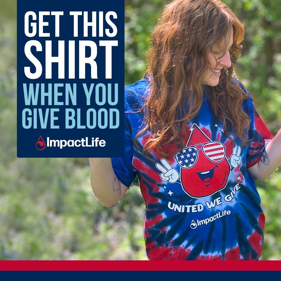 🚨 New shirt alert! 🚨 You need this tiedye! It's yours this month when you give blood (or platelets!) and 'buy' it in our Rewards Store for 5️⃣0️⃣0️⃣ points!