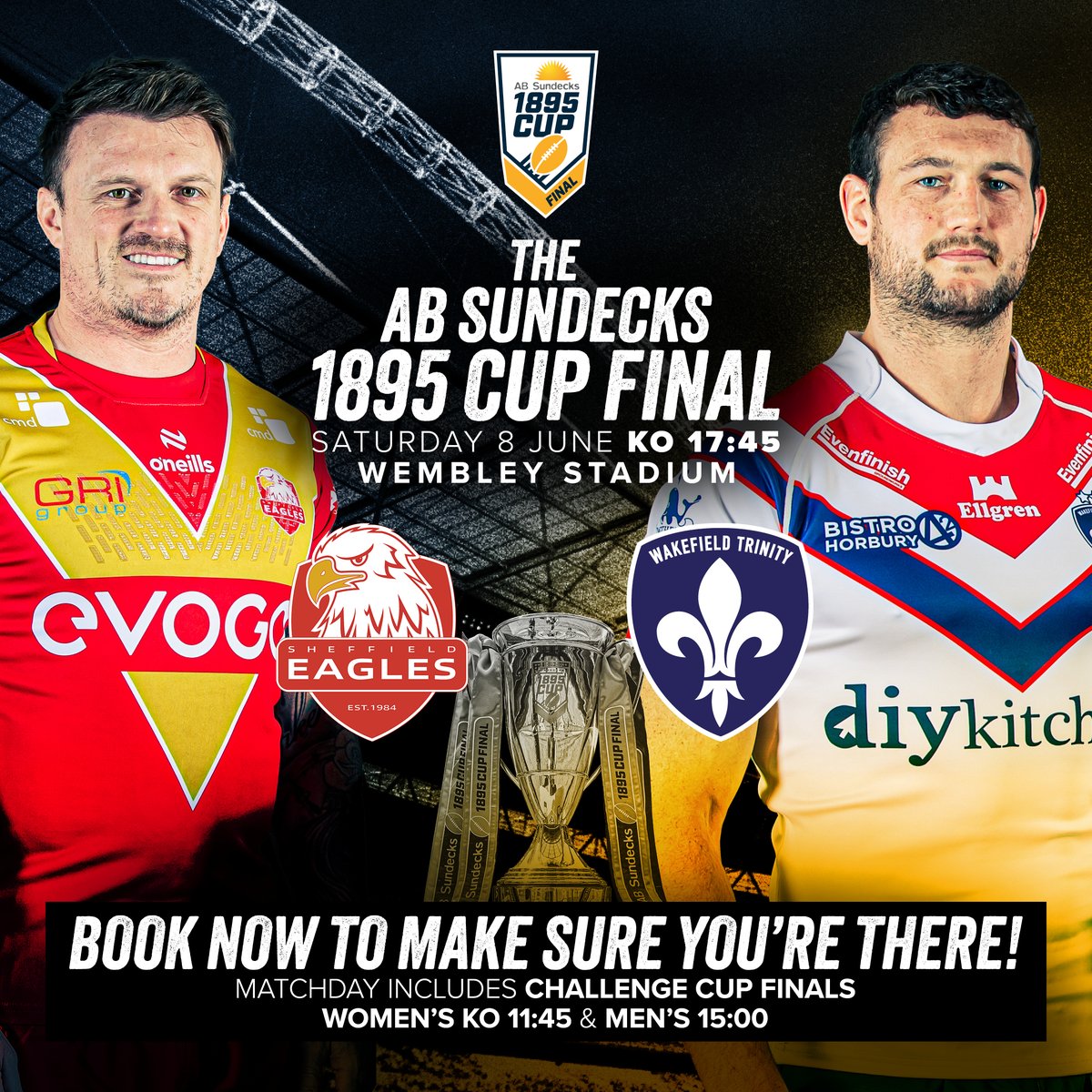 🫡 The 2024 @ABSundecksLtd 1895 Cup Finalists... 👀 Catch @SheffieldEagles take on @WTrinityRL on June 8th at Wembley.