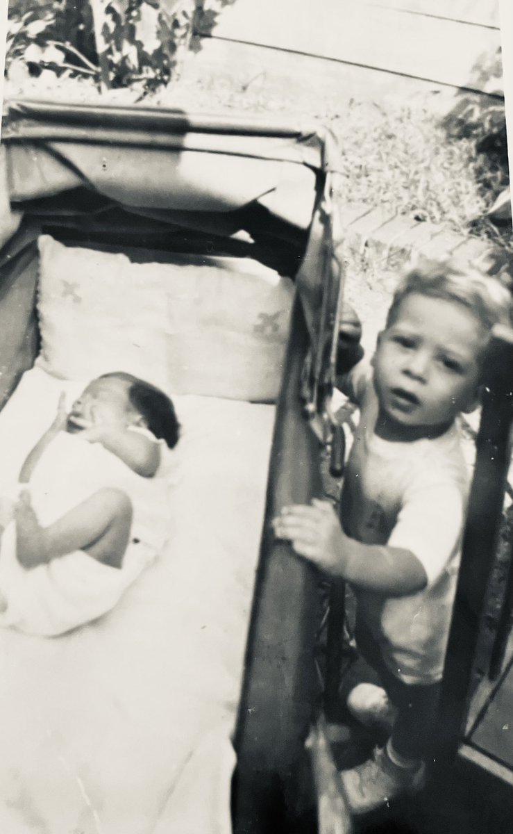 Who ever thought that this little baby in the stroller would grow up to be….me!
That’s my brother Lenny who tried to push me down the steps. He wanted to be the only child!   LOL
Love,
Richard