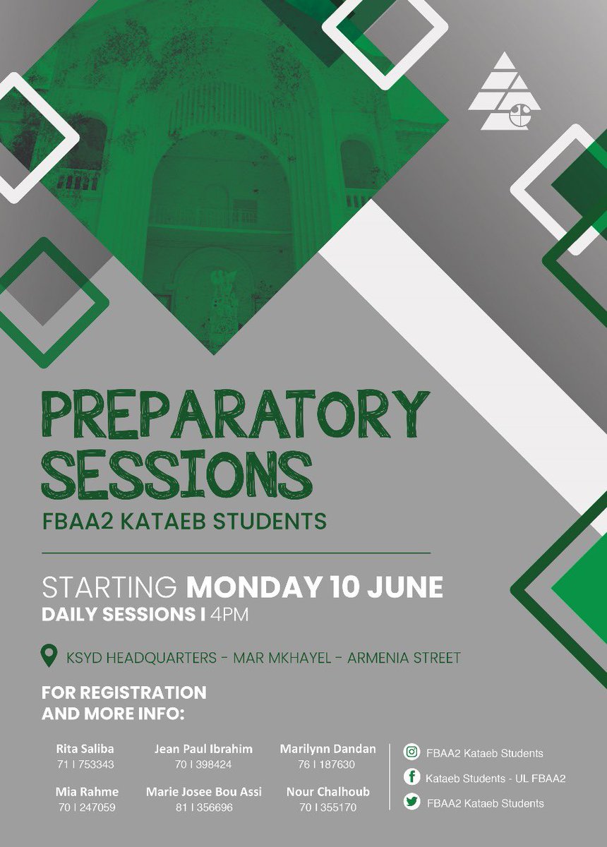 Fbaa2S's tweet photo. For all the students applying to the Lebanese University Faculty of Fine Arts and Architecture branch Il, we've got you covered! Contact us to register for our free annual sessions where you will learn everything you need in order to succeed in your entrance exams.
@KataebLud https://t.co/wmnSQYIH2J